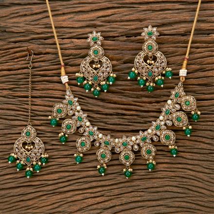 Antique Moti Necklace With Mehndi Plating