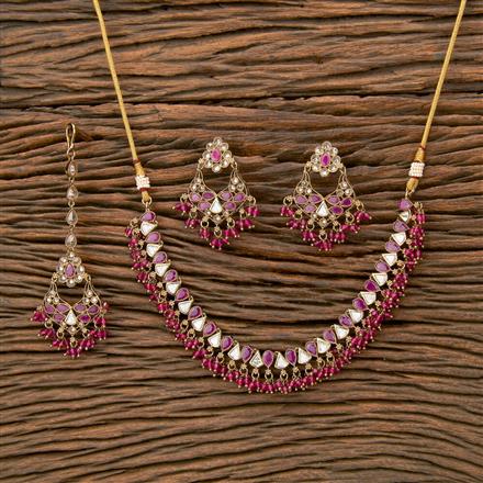 Antique Pearl Necklace With Mehndi Plating