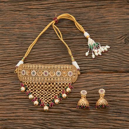 Antique Choker Necklace With Matte Gold Plating