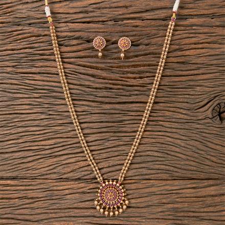 Antique Long Necklace With Matte Gold Plating