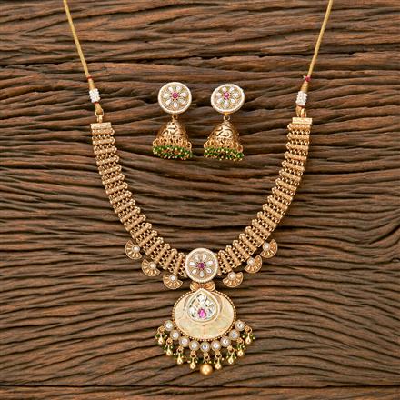 Antique Meenakari Necklace With Matte Gold Plating
