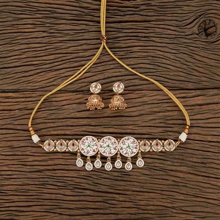 Antique Choker Necklace With Matte Gold Plating