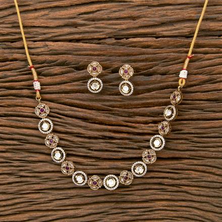 Antique Reverse Ad Stone Necklace With Mehndi Plating