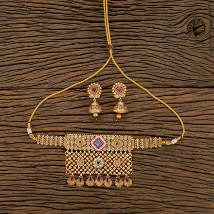 Antique Choker Necklace With Matte Gold Plating