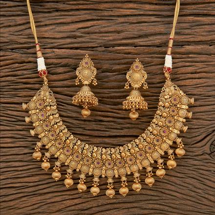 Antique Peacock Necklace With Matte Gold Plating