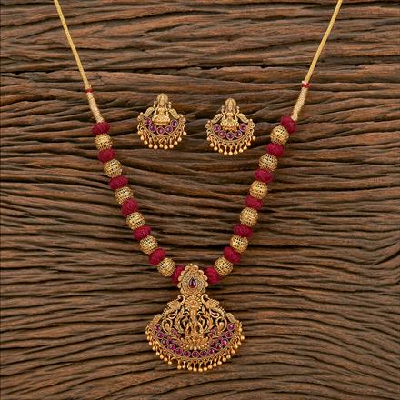 Antique Temple Pendant Set With Matte Gold Plating
