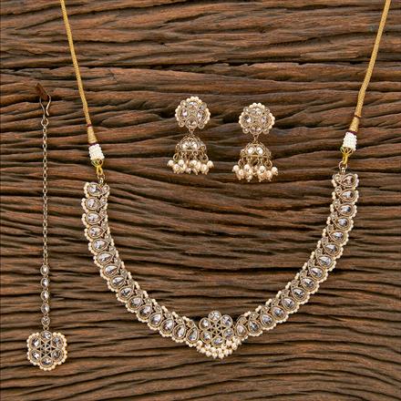 Antique Reverse Ad Stone Necklace With Mehndi Plating