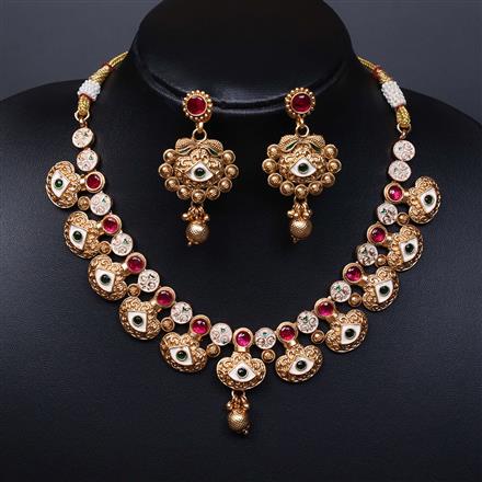 Antique Meenakari Necklace With Matte Gold Plating