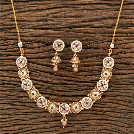 Antique Meenakari Necklace With Matte Gold Plating