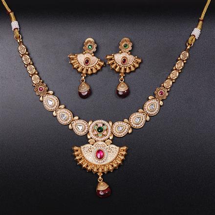 Antique Meenakari Necklace With Matte Gold Plating