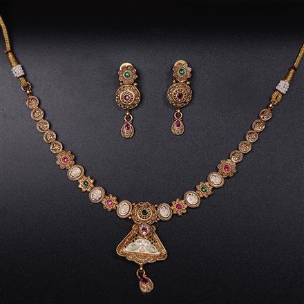 Antique Meenakari Necklace With Matte Gold Plating
