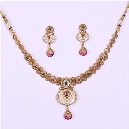 Antique Meenakari Necklace With Matte Gold Plating