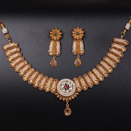 Antique Meenakari Necklace With Matte Gold Plating