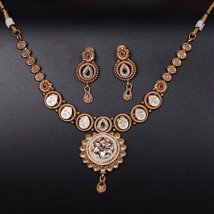 Antique Meenakari Necklace With Matte Gold Plating