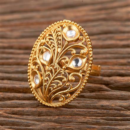 Antique Adjustable Ring With Matte Gold Plating