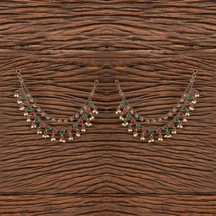 Antique Pearl Ear Chain With Mehndi Plating