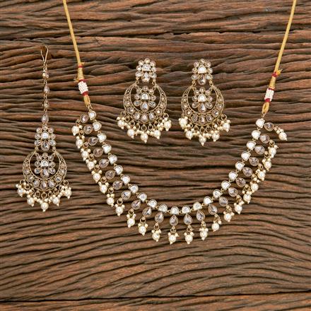 Antique Reverse Ad Stone Necklace With Mehndi Plating