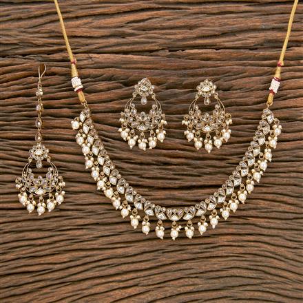 Antique Reverse Ad Stone Necklace With Mehndi Plating