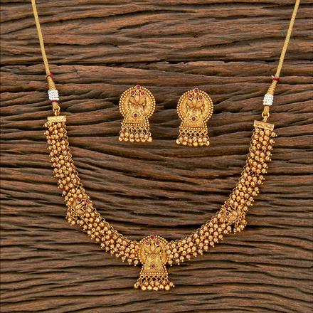 Antique Peacock Necklace With Matte Gold Plating