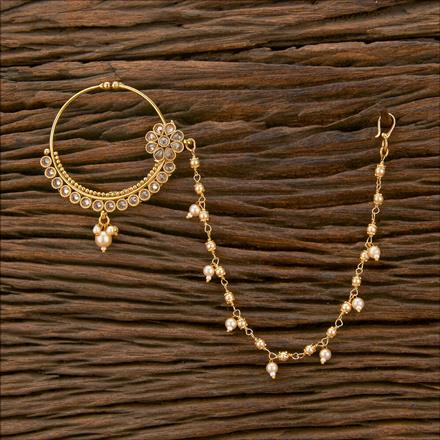 Antique Moti Nose Ring With Gold Plating