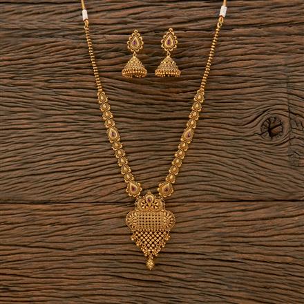 Antique Long Necklace With Matte Gold Plating