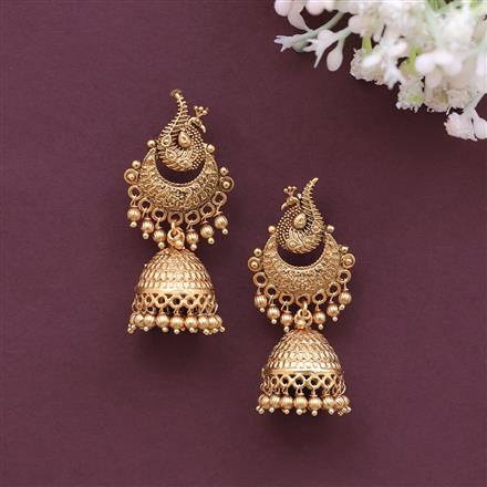 Antique Peacock Earring With Matte Gold Plating