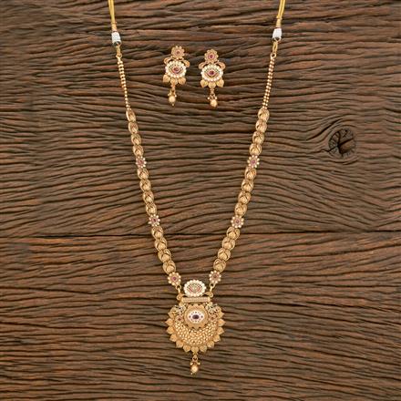 Antique Long Necklace With Matte Gold Plating