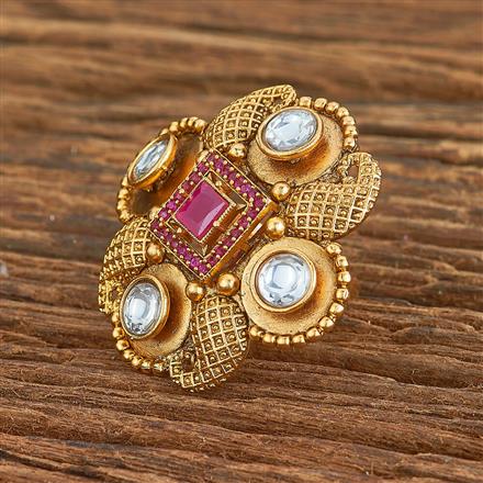 Antique Adjustable Ring With Matte Gold Plating