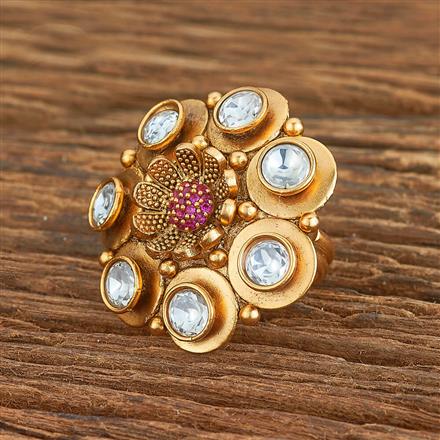 Antique Adjustable Ring With Matte Gold Plating