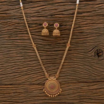 Antique Long Necklace With Matte Gold Plating
