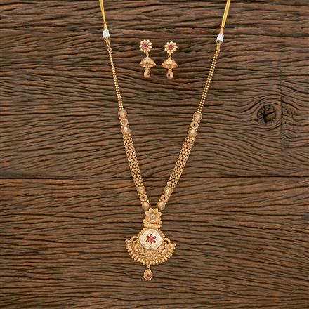 Antique Long Necklace With Matte Gold Plating