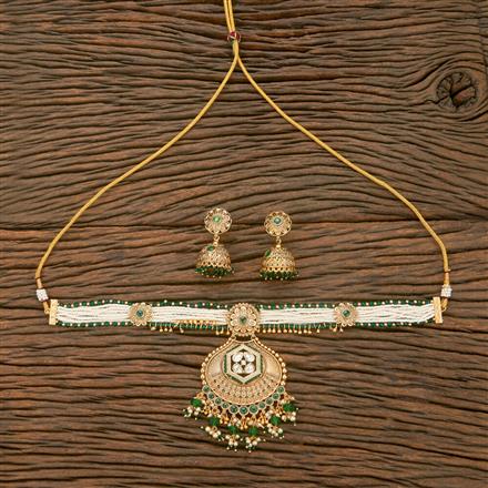 Antique Moti Necklace With Matte Gold Plating