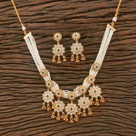 Antique Pearl Necklace With Matte Gold Plating