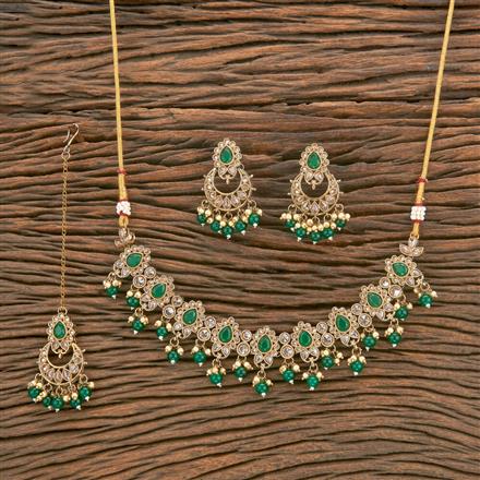 Antique Reverse Ad Stone Necklace With Mehndi Plating