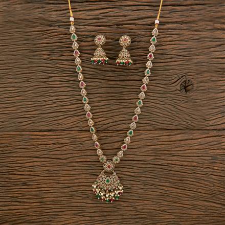 Antique Reverse Ad Stone Necklace With Mehndi Plating