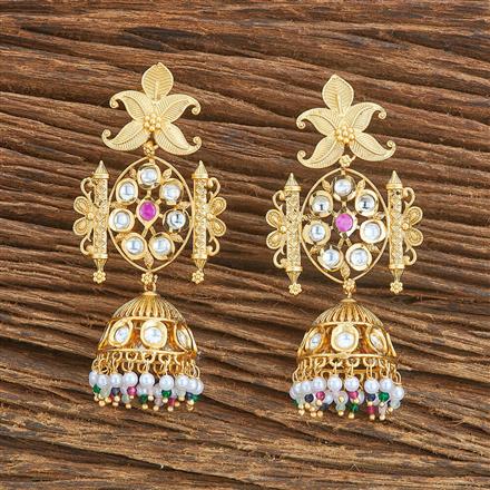 Antique Moti Jhumki With Matte Gold Plating