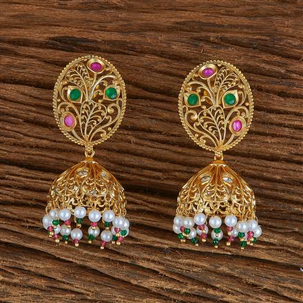 Antique Moti Jhumki With Matte Gold Plating