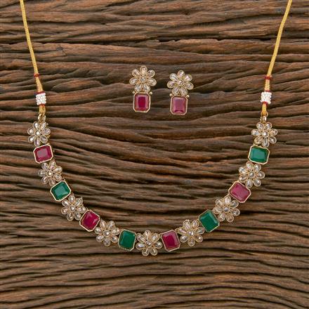 Antique Reverse Ad Stone Necklace With Mehndi Plating