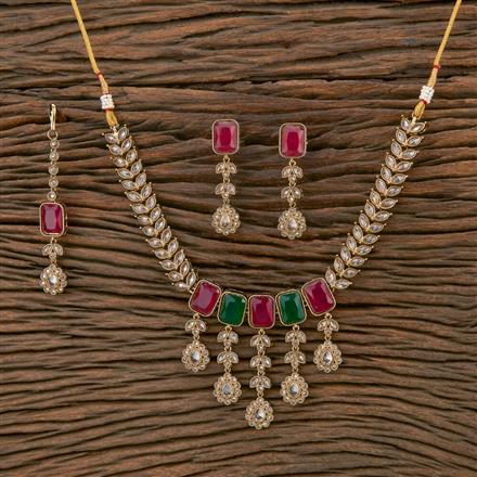Antique Reverse Ad Stone Necklace With Mehndi Plating