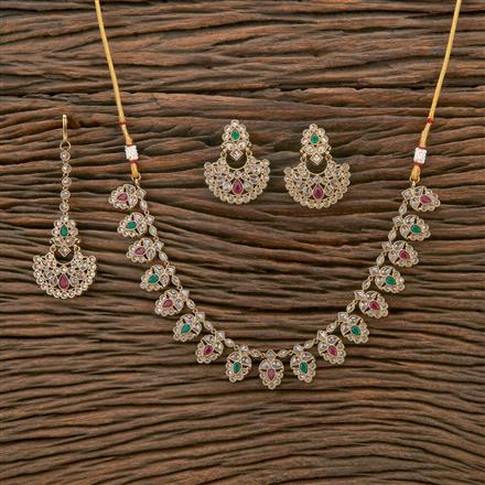 Antique Reverse Ad Stone Necklace With Mehndi Plating