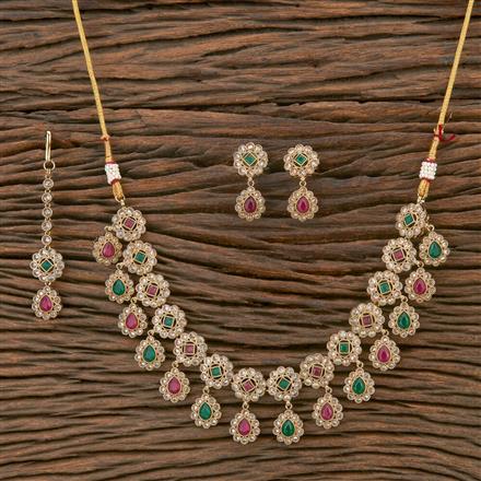 Antique Reverse Ad Stone Necklace With Mehndi Plating