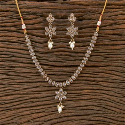 Antique Reverse Ad Stone Necklace With Mehndi Plating