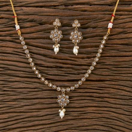 Antique Reverse Ad Stone Necklace With Mehndi Plating