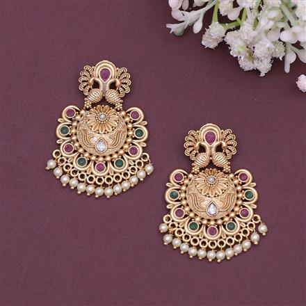Antique Moti Earring With Matte Gold Plating