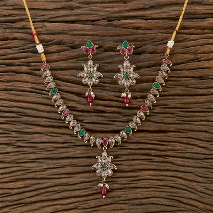 Antique Reverse Ad Stone Necklace With Mehndi Plating