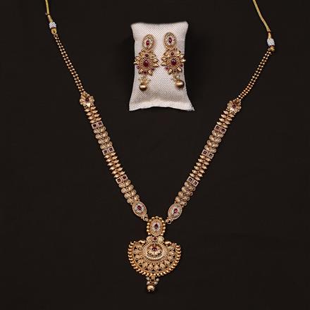 Antique Long Necklace With Matte Gold Plating