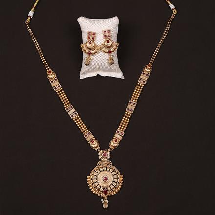 Antique Long Necklace With Matte Gold Plating