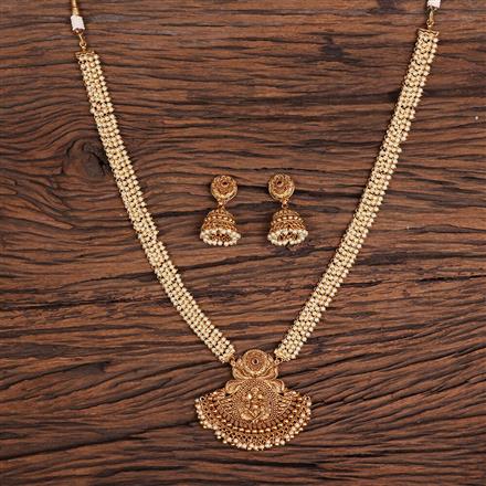 Antique Long Necklace With Matte Gold Plating