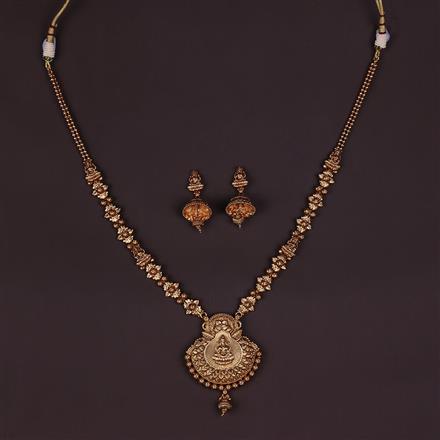 Antique Long Necklace With Matte Gold Plating