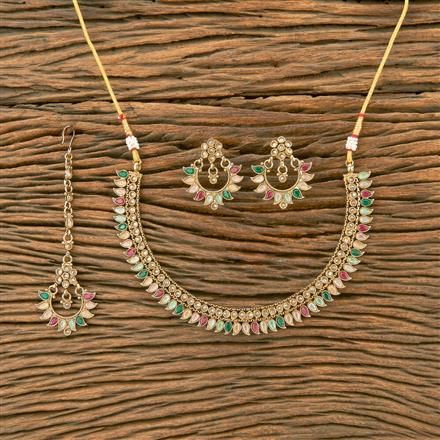 Antique Reverse Ad Stone Necklace With Mehndi Plating